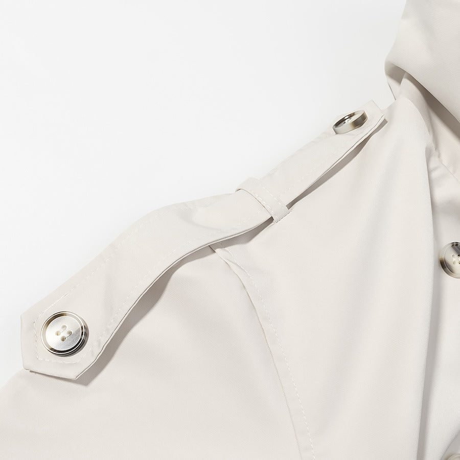 Stand up collar long sleeved double breasted waistband trench coat for women