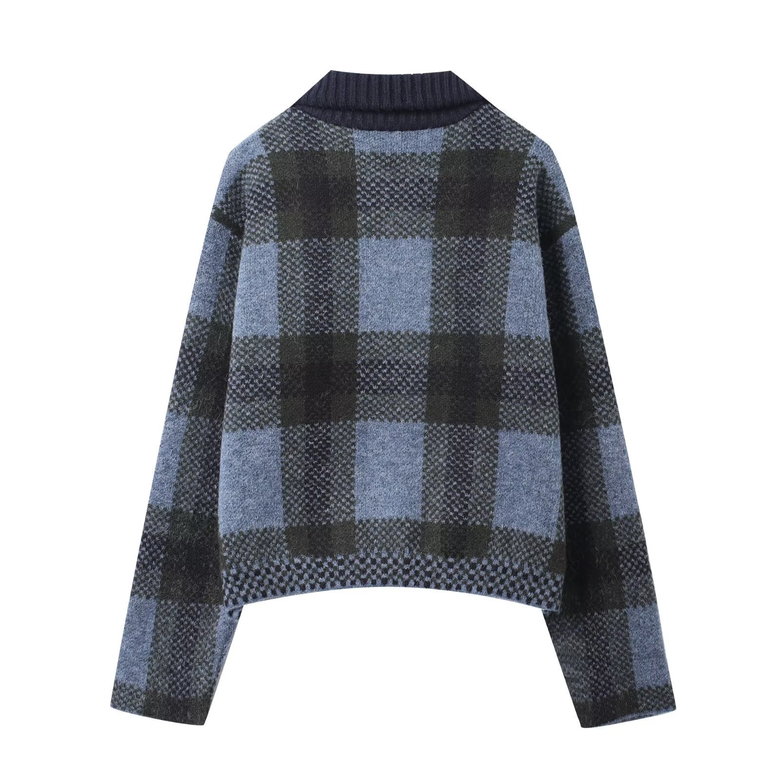 Women's collar long sleeved large plaid zipper jacket