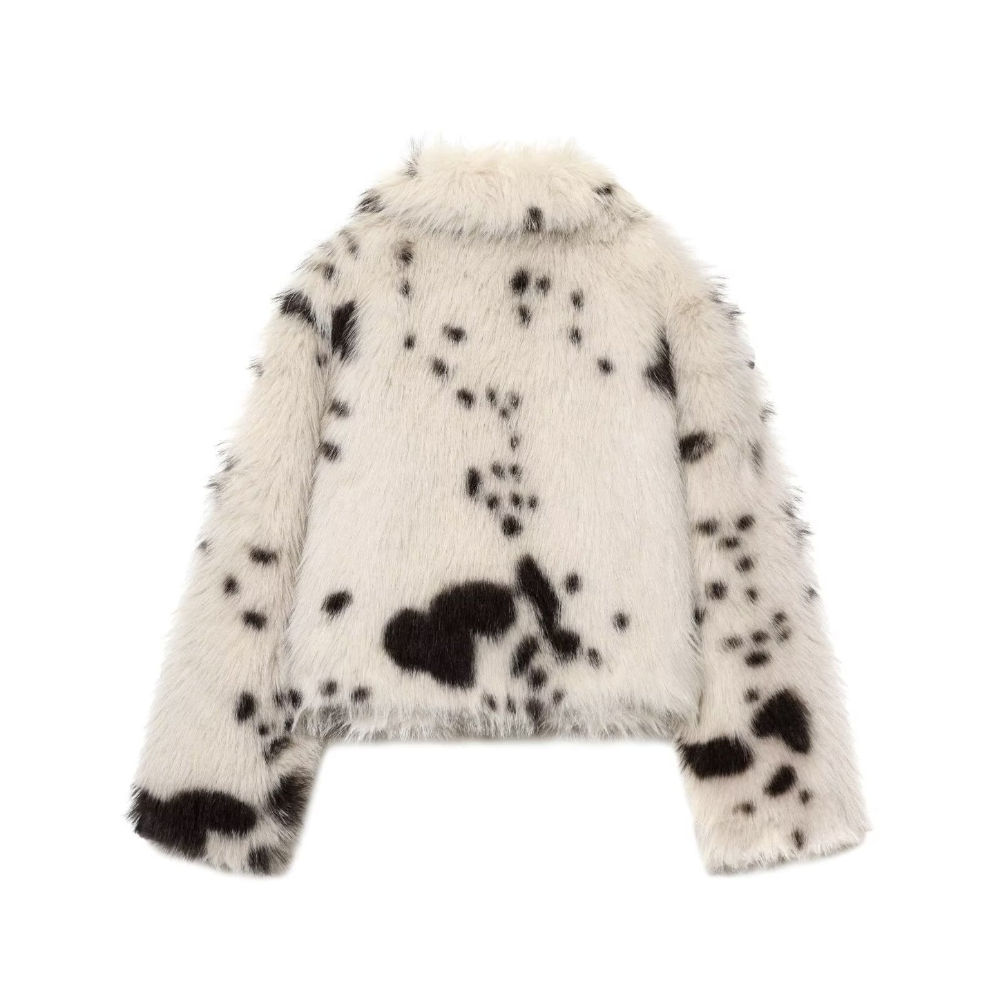 Women's collar long sleeved faux fur effect jacket