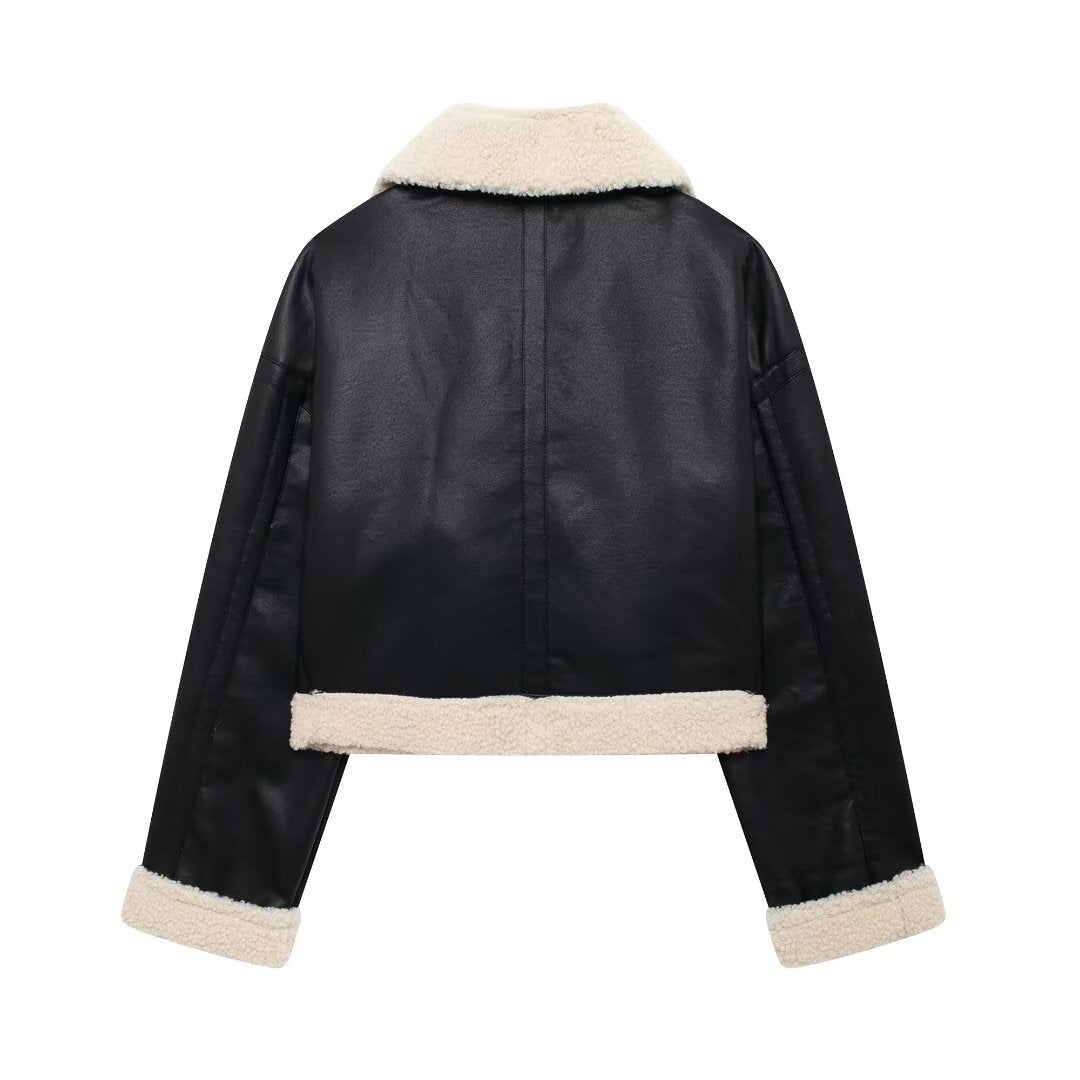 Casual style street lamb wool lapel jacket