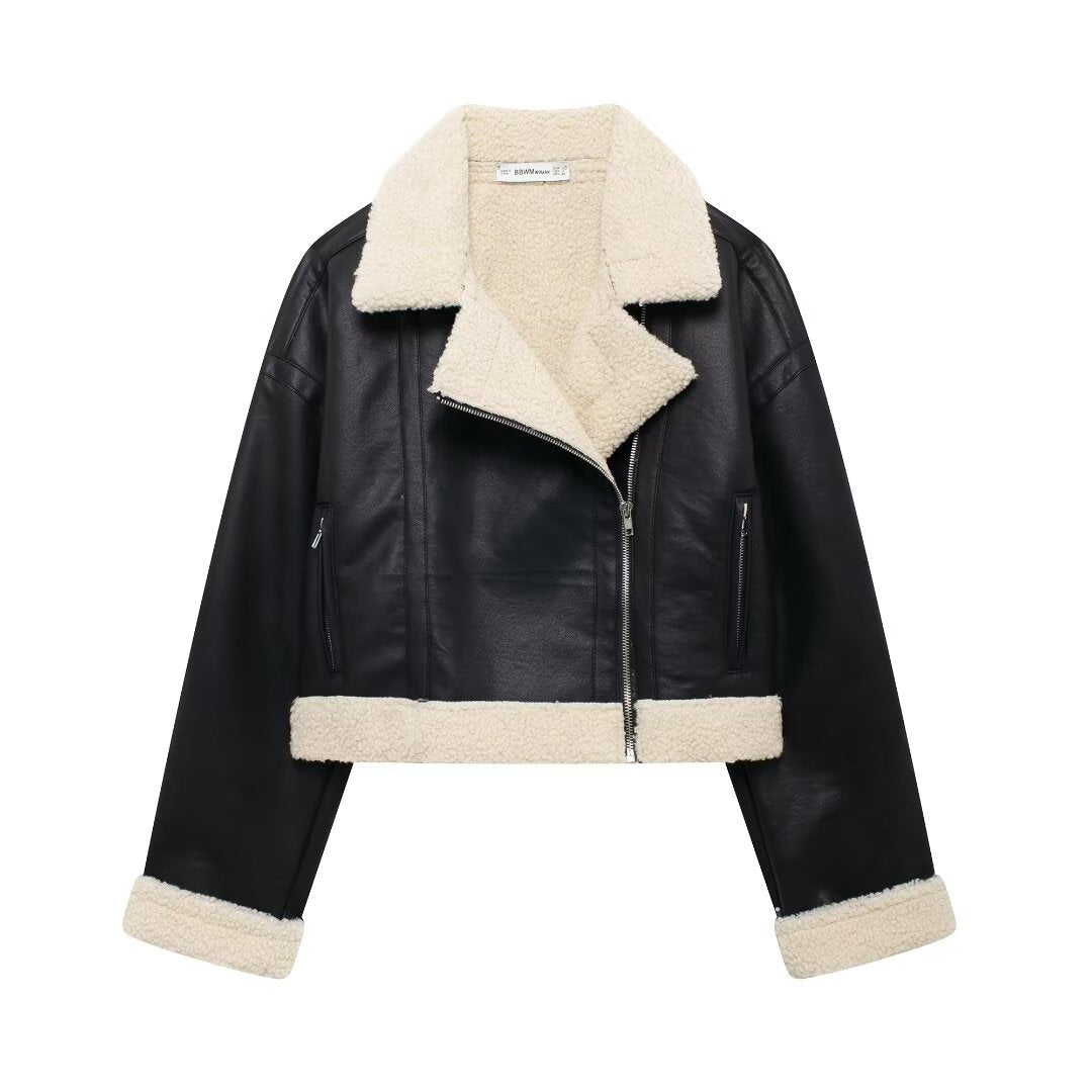 Casual style street lamb wool lapel jacket