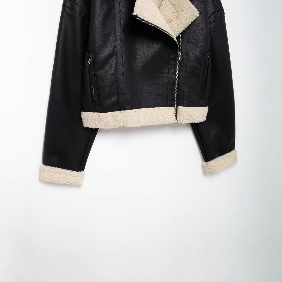 Casual style street lamb wool lapel jacket