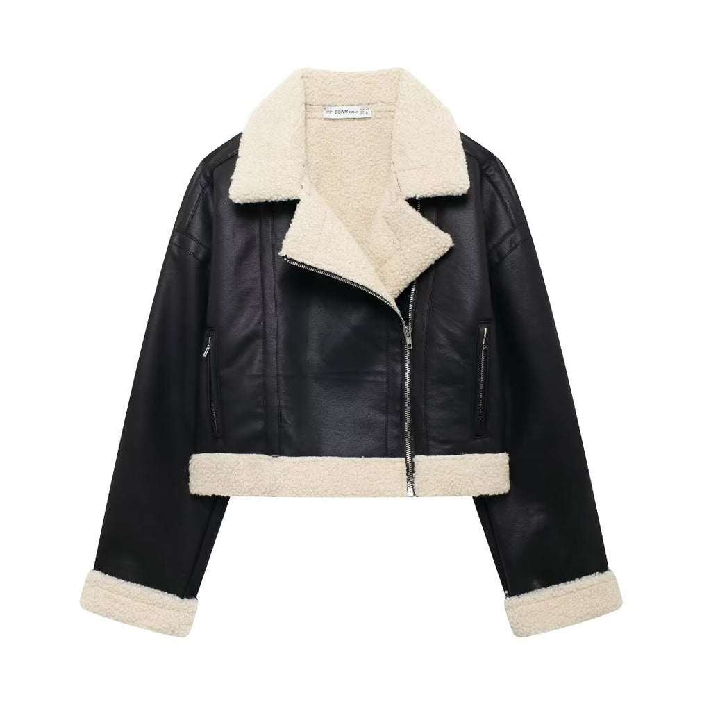 Casual style street lamb wool lapel jacket