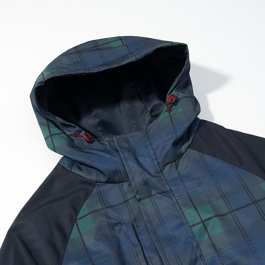 Hooded waist cinched plaid jacket windbreaker coat for women