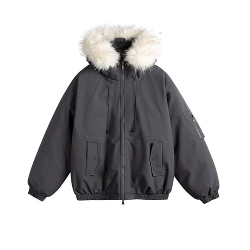 Removable Fur Collar Hooded Thickened Warm Parka Jacket