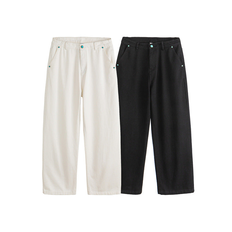 Solid Color Straight Leg Regular Waist Button  Casual  Regular Fit