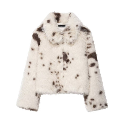 Women's collar long sleeved faux fur effect jacket