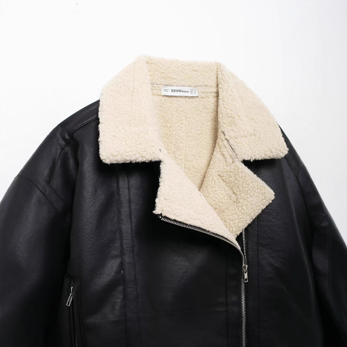 Casual style street lamb wool lapel jacket