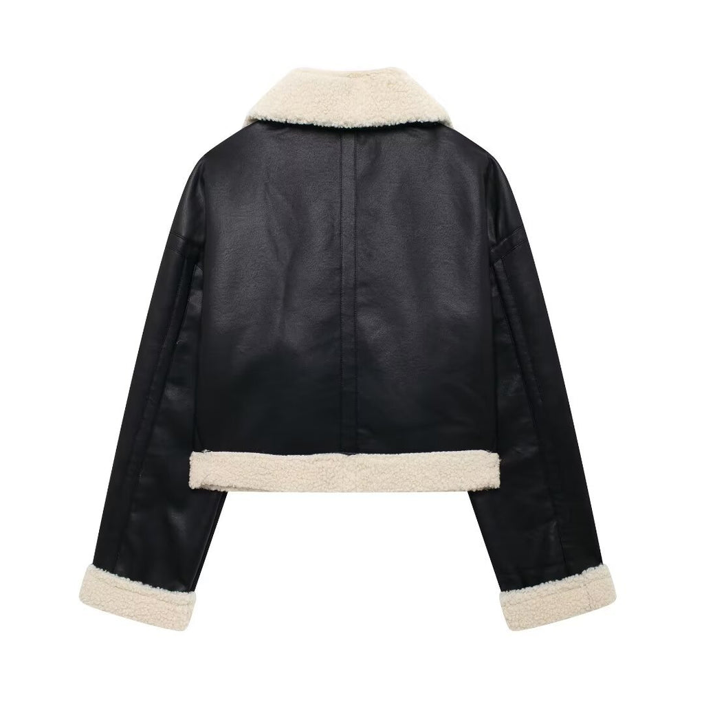 Casual style street lamb wool lapel jacket
