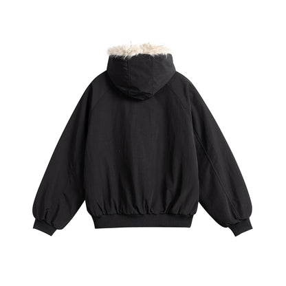 Cleanfit Fleece Hooded Cotton Coat with Zipper Closure and Stand-up Collar for Men and Women