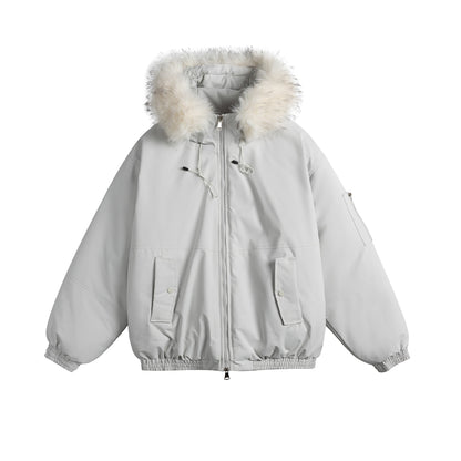 Removable Fur Collar Hooded Thickened Warm Parka Jacket
