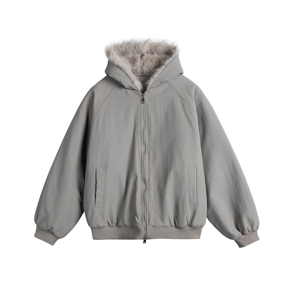 Cleanfit Fleece Hooded Cotton Coat with Zipper Closure and Stand-up Collar for Men and Women