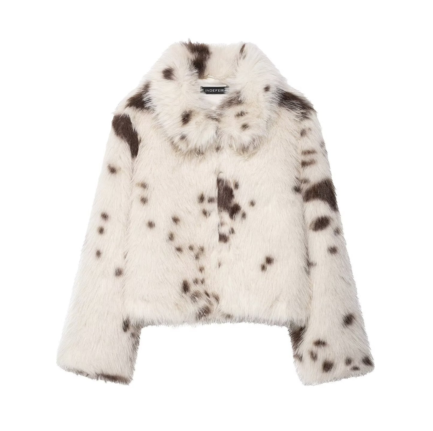 Women's collar long sleeved faux fur effect jacket
