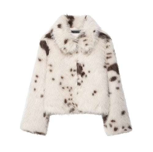 Women's collar long sleeved faux fur effect jacket
