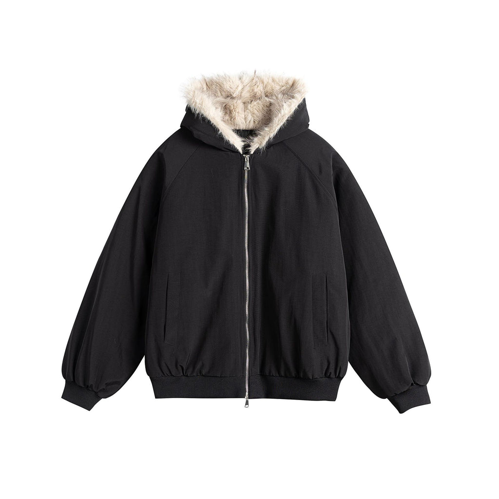 Cleanfit Fleece Hooded Cotton Coat with Zipper Closure and Stand-up Collar for Men and Women