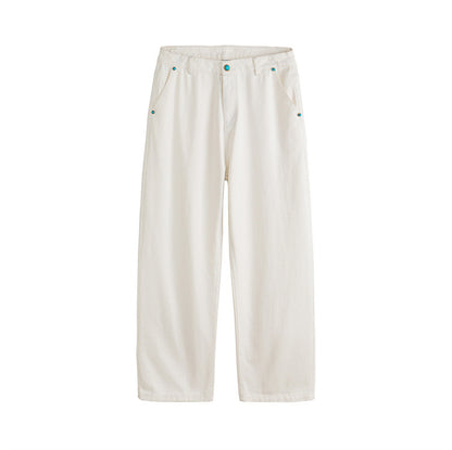 Solid Color Straight Leg Regular Waist Button  Casual  Regular Fit