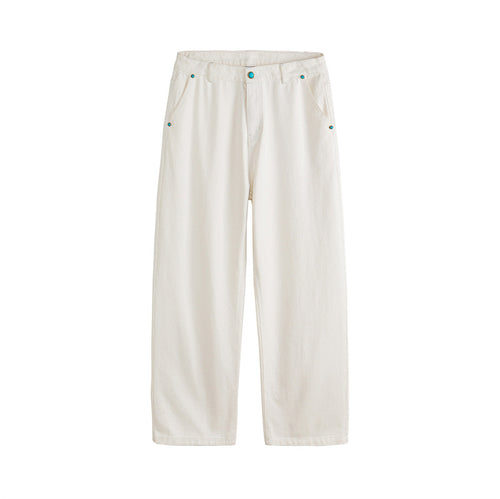 Solid Color Straight Leg Regular Waist Button  Casual  Regular Fit